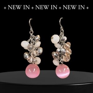 Pink and Silvertone Dangle Earrings